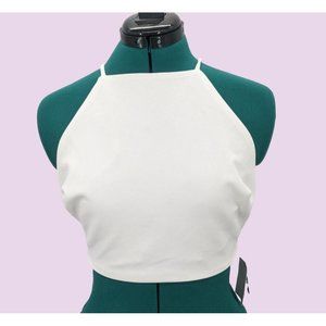 Lulus Women Ivory Halter Open Back Tie Crop Top Y2K Beach Minimalist Size M NWT